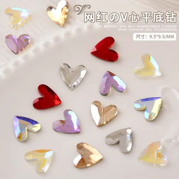 20шт Новых подвесок для ногтей в форме V-образного сердца с блестящим кристаллом 9,5 мм, стразы с бриллиантами для ногтей, универсальные аксессуары для нейл-арта