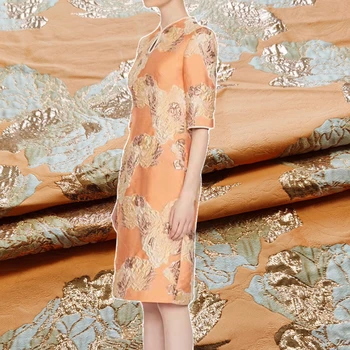 Золотой шелк Парча Жаккардовая ткань Платье Ветровка Мода Европейский бренд Дизайн Пошив Оптом Материал Ткань по метру