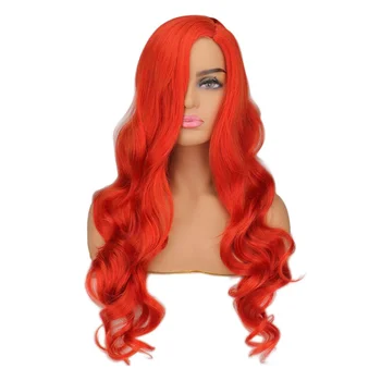 Аниме Русалочка Принцесса Ариэль длинный большой волнистый красный парик для косплея, парик для Хэллоуина, парик для вечеринки, синтетический парик без челки