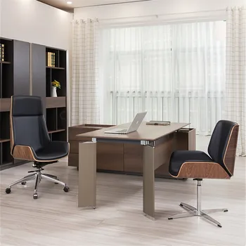 Современное кресло босса, офисное кресло с откидной спинкой, компьютерное кресло из гнутого дерева, вращающееся Кресло для офисной мебели из микроволоконной кожи.