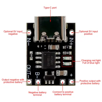 Панель зарядки сверхмалой литиевой батареи 1A Тройная литиевая батарея 3,7 В 4,2 В Модуль зарядного устройства Type-C USB с платой защиты