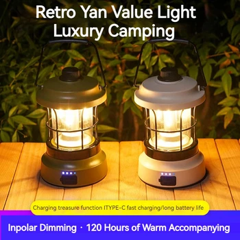 Ретро-лампа, Портативный Походный фонарь, USB-аккумуляторная палатка, дорожный фонарь, Винтажное оборудование для наружного освещения, фонарик для пеших прогулок