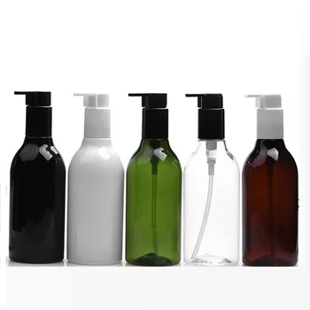 15шт Пустых ПЭТ пластиковых бутылок Насос для лосьона Многоразового использования Черная Белая прозрачная Зелено коричневая косметическая упаковка Бутылки для шампуня 300 мл