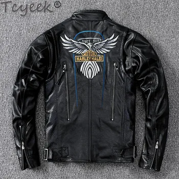Tcyeek, Куртка из 100% натуральной кожи, мужская одежда, Тонкий весенне-осенний мужской верхний слой, пальто из воловьей кожи, модные мотоциклетные куртки, короткие,