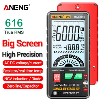 ANENG 616 Мультиметр с подсветкой большого экрана, цифровой интеллектуальный мультиметр на 6000 отсчетов, Мини-портативный мультиметр переменного/постоянного тока, инструменты для тестирования
