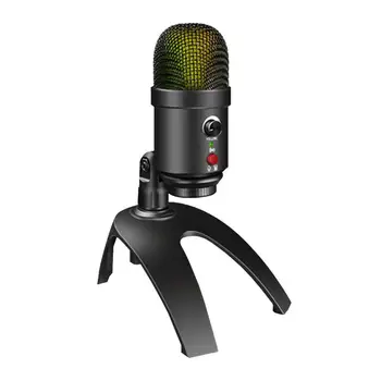 Конденсаторный микрофон, потоковый микрофон, регулируемый подключаемый USB-конденсаторный микрофон RGB со штативом для защиты от шума ПК.