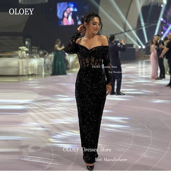 OLOEY, блестящие кружевные вечерние платья с пайетками, с открытыми плечами, с длинными рукавами, Дубай, арабские женщины, блестящие платья для выпускного вечера, вечерние платья знаменитостей