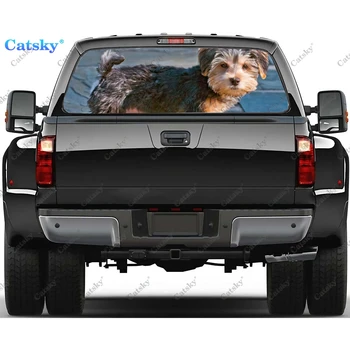 Наклейки на заднее стекло с изображением собаки Йоркипу с животным принтом, наклейка на лобовое стекло, наклейка на заднее стекло грузовика, Универсальная перфорированная виниловая графика
