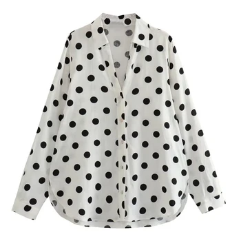 Maxdutti Модная женская повседневная рубашка с принтом для поездок на работу, топ в горошек для женщин