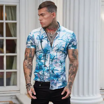 3D цифровая печать пальмовое дерево модная мужская верхняя уличная одежда уличная рубашка с короткими рукавами Гавайская пляжная повседневная мужская рубашка